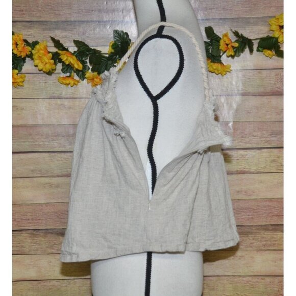 Moon River Beige Crop Tank Top Size M Linen Blend Fringe Rope Straps Cottage - Picture 7 of 12